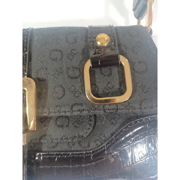 Y2K VTG Guess Black Leather Faux Croc Big Buckle Micro Mini Bag Mcbling Soho - Picture 13 of 14